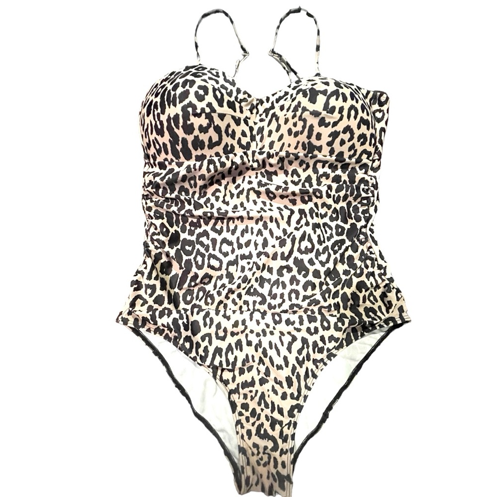 Leopard Print Womens One-Piece Swimsuit With Adjustable Straps & Padded Cup Sz L